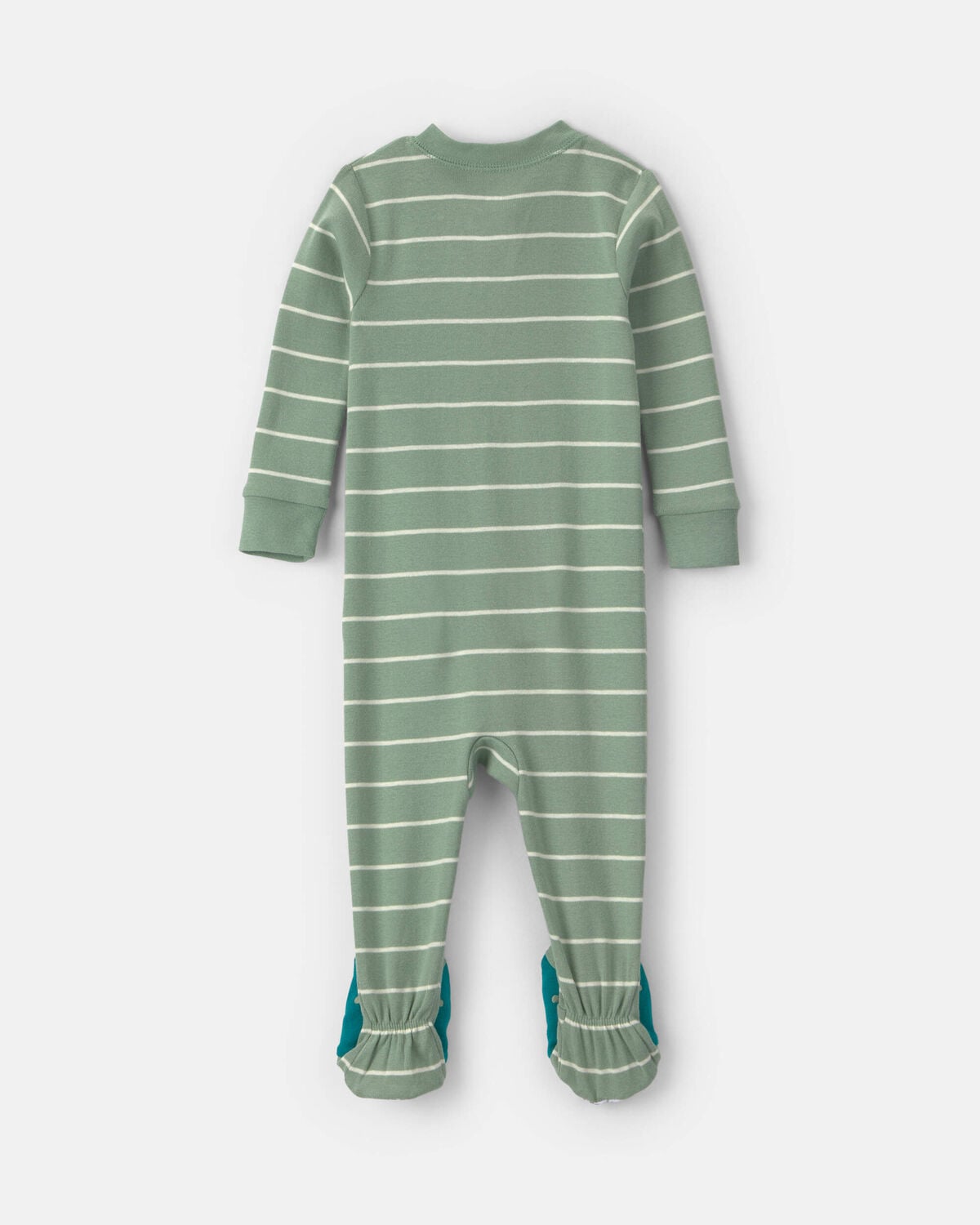 Toddler Boy 1-Piece Dino Striped 100% Cotton Snug Fit Footed Pajama - Green - Image 2