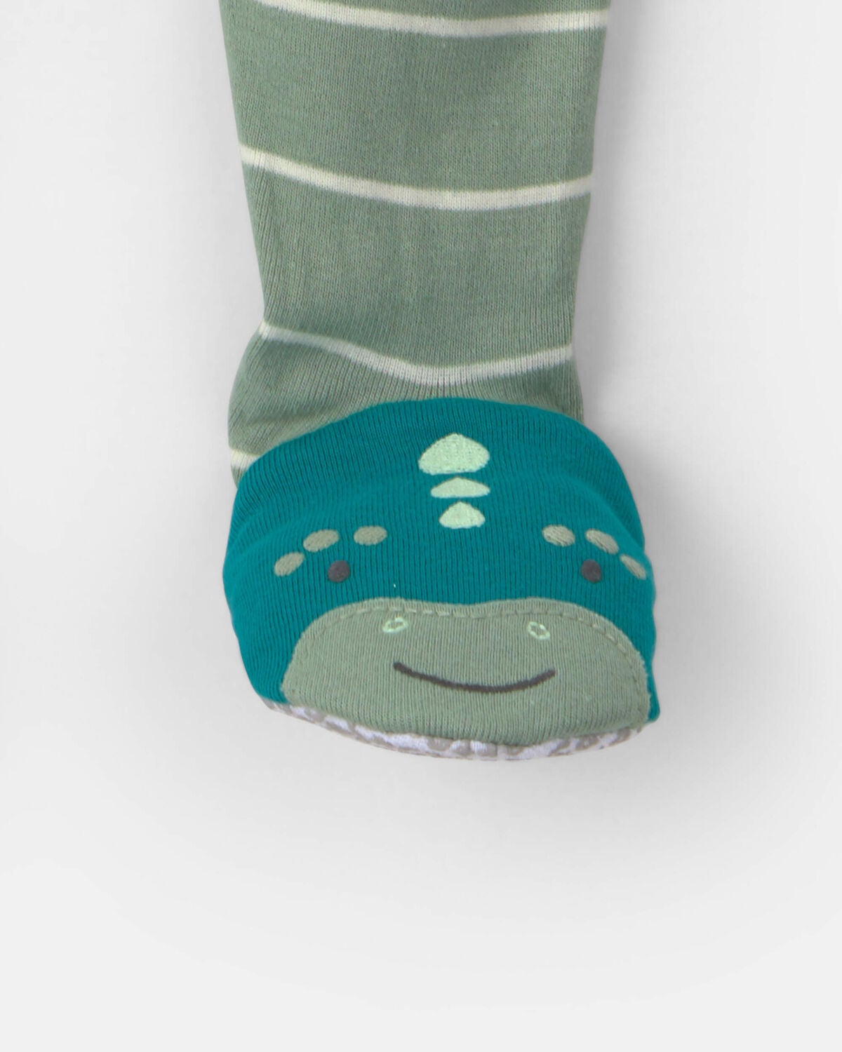 Toddler Boy 1-Piece Dino Striped 100% Cotton Snug Fit Footed Pajama - Green - Image 3
