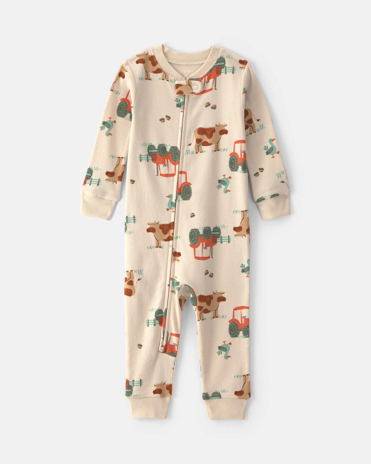 Toddler Boy 1-Piece Farm 100% Cotton Snug Fit Pajama - Beige