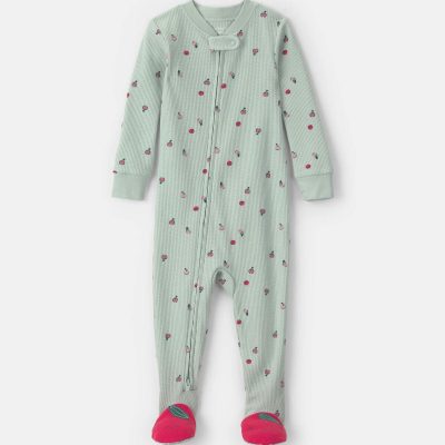 Toddler Girl 1-Piece Apple Thermal Snug Fit Footed Pajama - Green