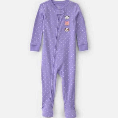 Toddler Girl 1-Piece Pets 100% Cotton Snug Fit Footed Pajama - Purple