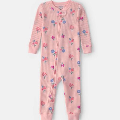 Toddler Girl 1-Piece Floral Thermal Waffle Knit Pajama - Pink