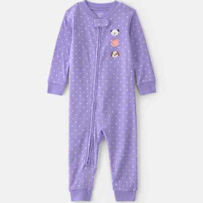 Toddler Girl 1-Piece Pets 100% Cotton Snug Fit Pajama - Purple