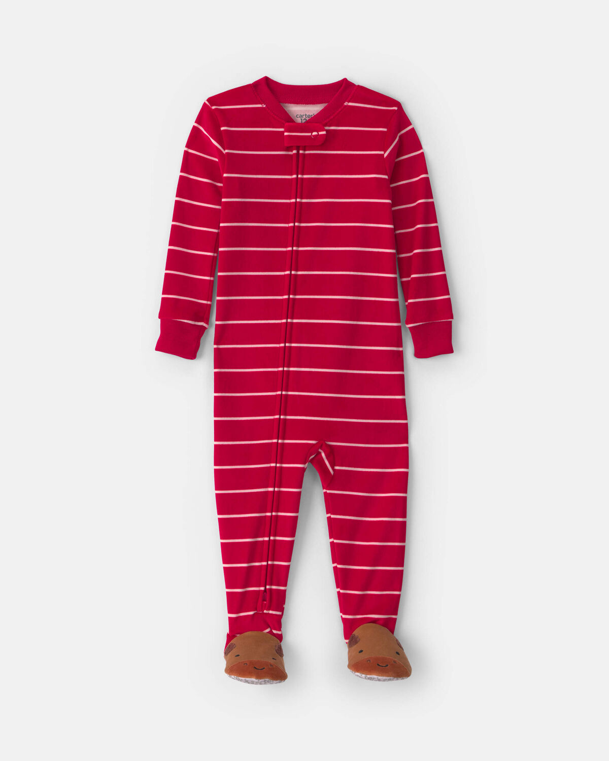 Toddler Boy 1-Piece Moose Striped DreamPlush Snug Fit Footed Pajama - Red