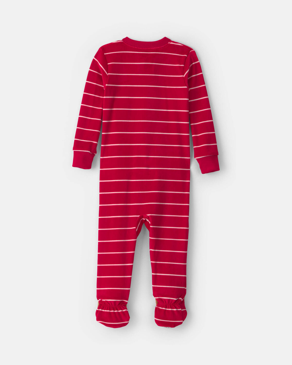 Toddler Boy 1-Piece Moose Striped DreamPlush Snug Fit Footed Pajama - Red - Image 2