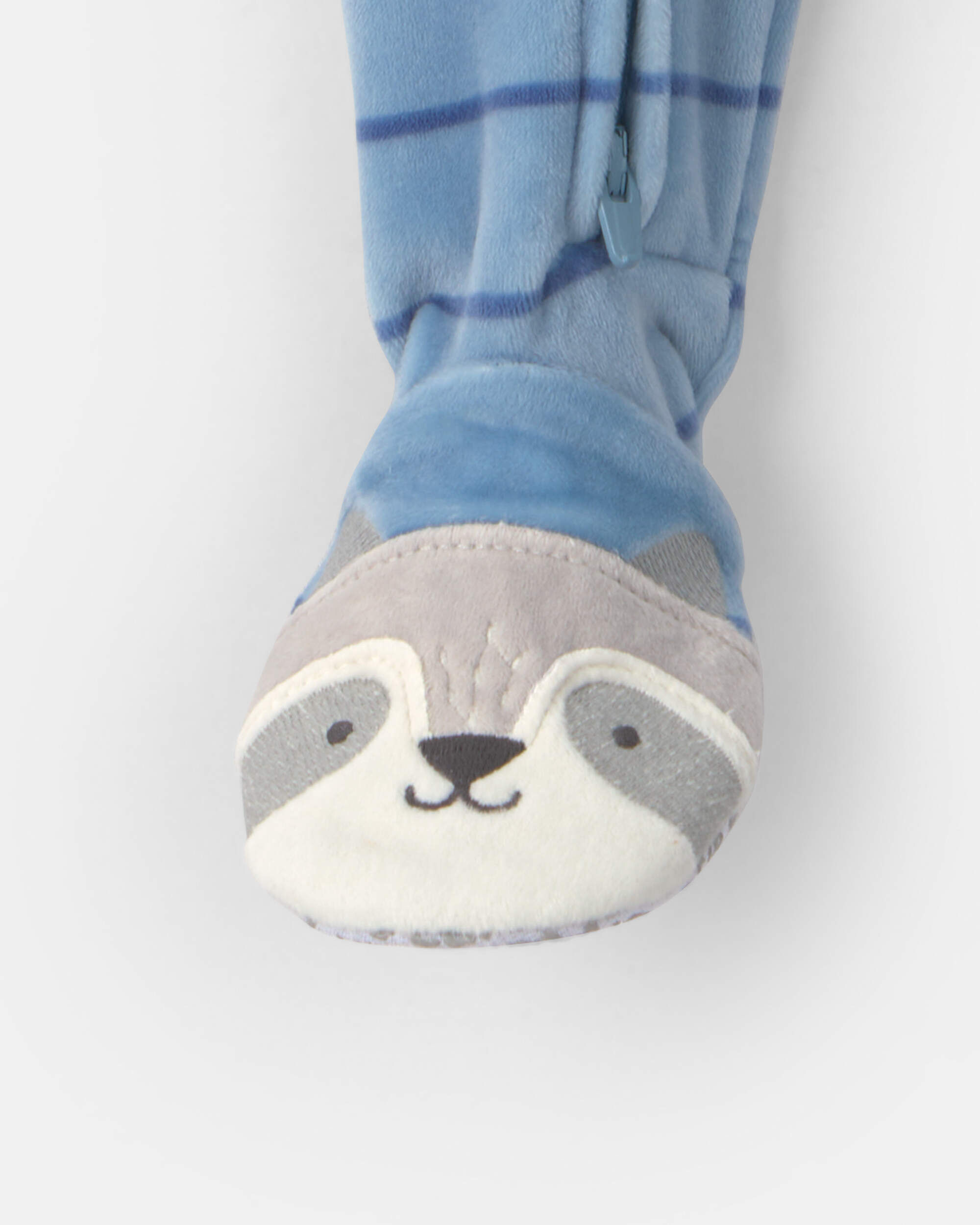 Toddler Boy 1-Piece Striped Raccoon DreamPlush Snug Fit Footed Pajama - Blue - Image 5