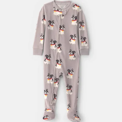 Toddler Boy 1-Piece Dog DreamPlush Snug Fit Footed Pajama - Grey