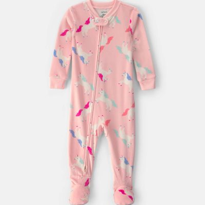 Toddler Girl 1-Piece Unicorn DreamPlush Snug Fit Footed Pajama - Pink