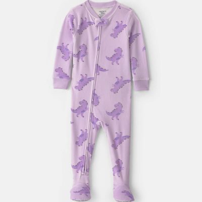 Toddler Girl 1-Piece Dino DreamPlush Snug Fit Footed Pajama - Purple
