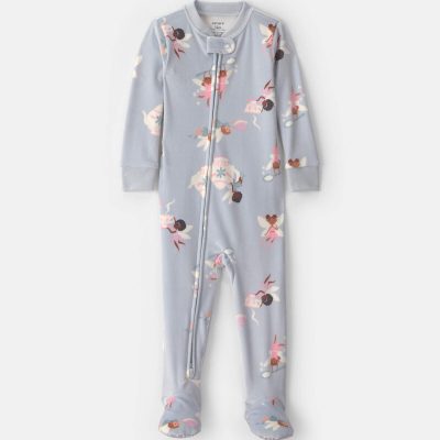 Toddler Girl 1-Piece Fairies DreamPlush Snug Fit Footed Pajama - Blue