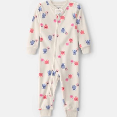 Toddler Girl 1-Piece Monster DreamPlush Snug Fit Pajama - Cream