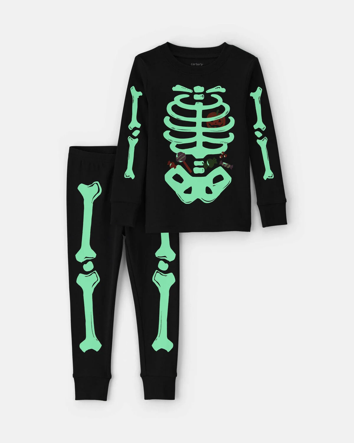 Toddler 2-Piece Halloween Glow in the Dark Skeleton 100% Cotton Snug Fit Pajama Set - Charcoal - Image 2