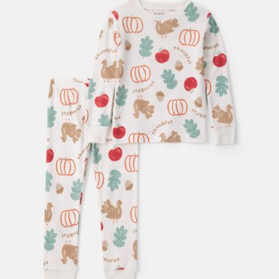 Toddler 2-Piece Thanksgiving 100% Cotton Snug Fit Pajama Set - Cream