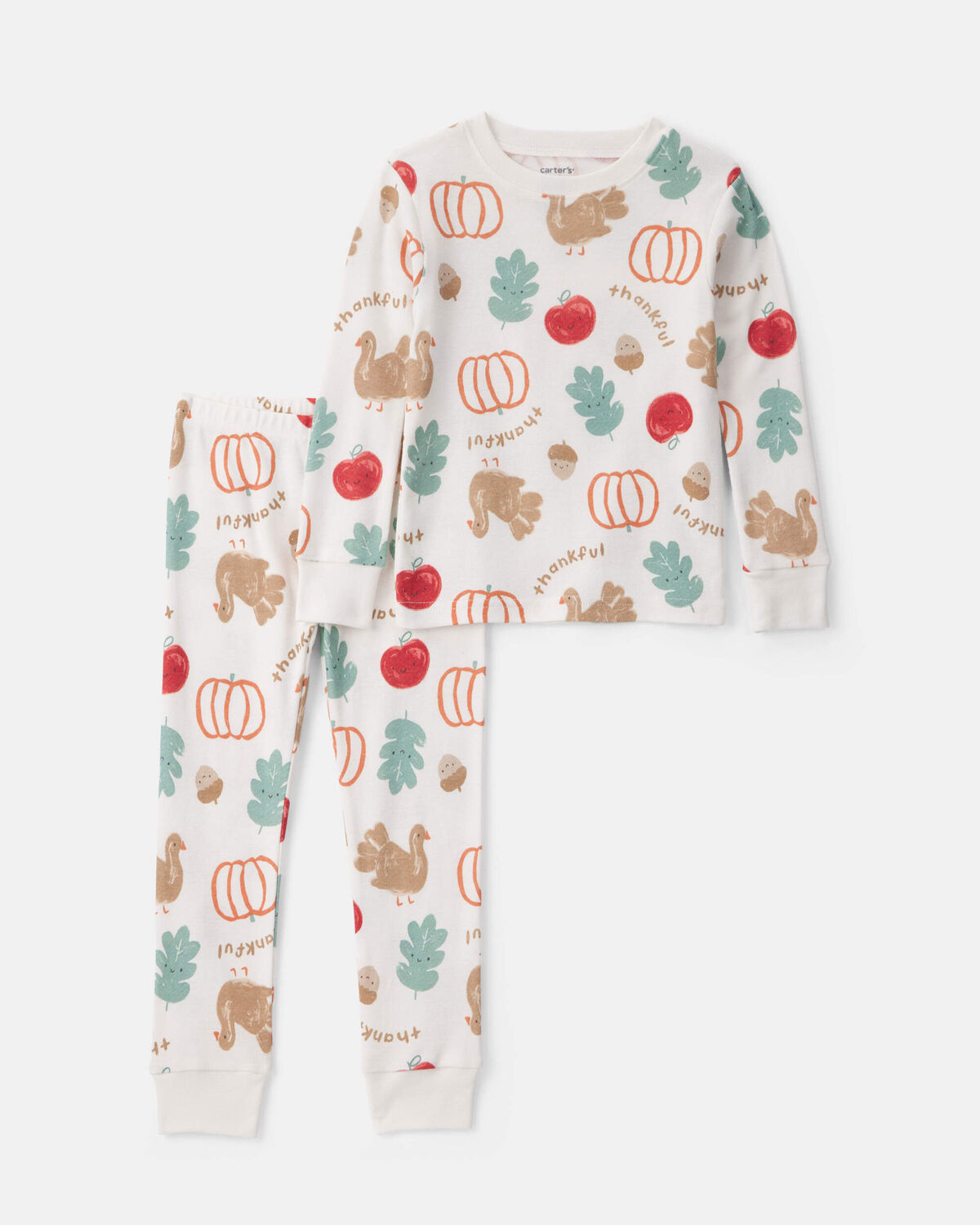 Toddler 2-Piece Thanksgiving 100% Cotton Snug Fit Pajama Set - Cream