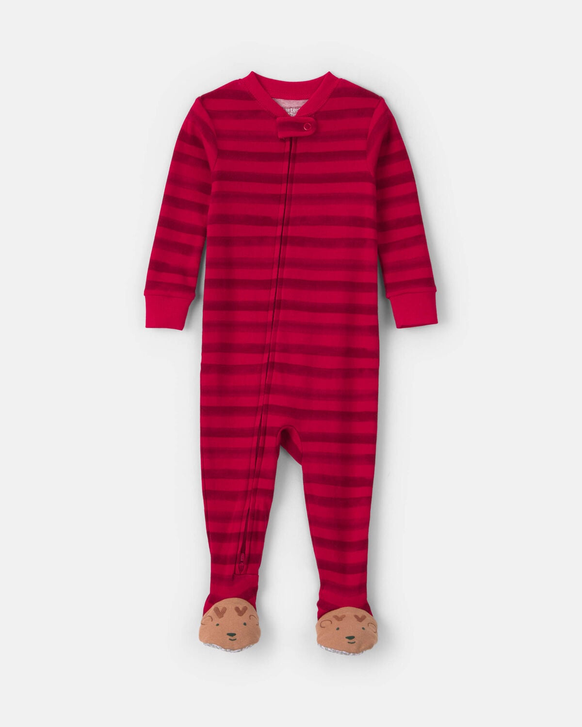 Toddler 1-Piece Striped Reindeer 100% Cotton Snug Fit Footed Pajama - Red
