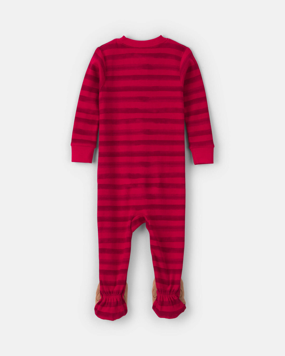 Toddler 1-Piece Striped Reindeer 100% Cotton Snug Fit Footed Pajama - Red - Image 2