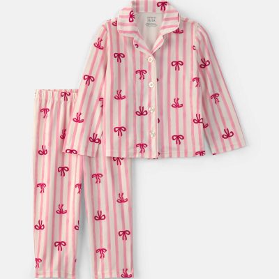 Toddler Girl Bow Print Relaxed Fit 2-Piece Pajama Set - Pink
