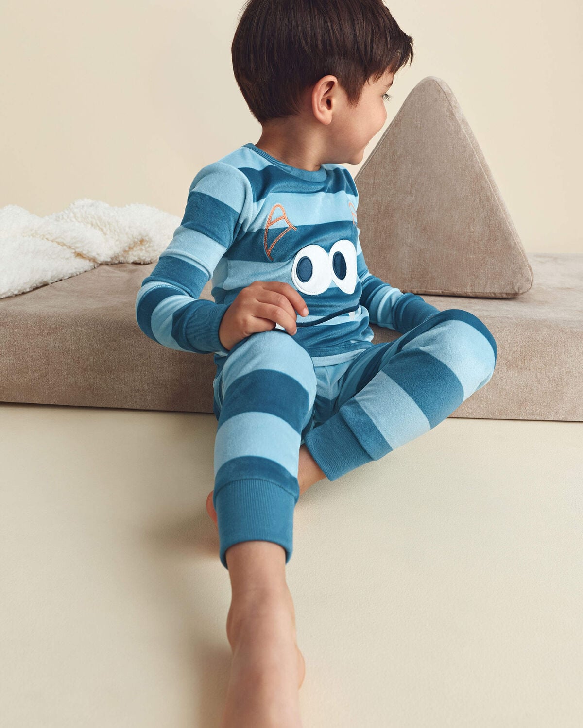 Toddler Boy 2-Piece Monster Striped DreamPlush Snug Fit Pajama Set - Blue - Image 3