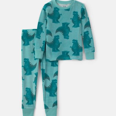 Toddler Boy 2-Piece Dino DreamPlush Snug Fit Pajama Set - Green