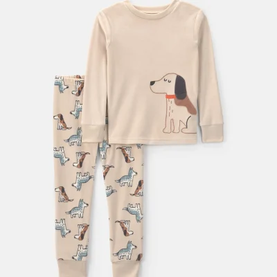 Toddler Boy 2-Piece Dog DreamPlush Snug Fit Pajama Set - Tan