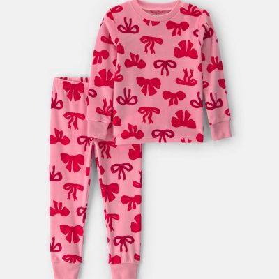 Toddler Girl 2-Piece Bows DreamPlush Snug Fit Pajama Set - Pink