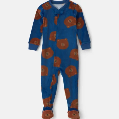 Toddler Boy 1-Piece Bear DreamPlush Snug Fit Footed Pajama - Navy Blue