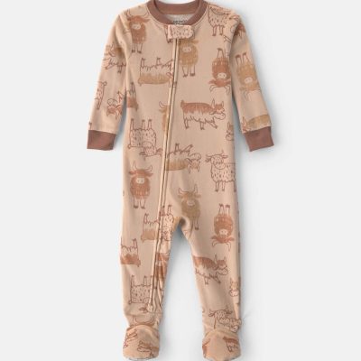 Toddler Boy 1-Piece Cow DreamPlush Snug Fit Footed Pajama - Beige
