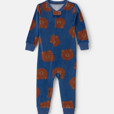 Toddler Boy 1-Piece Bear DreamPlush Snug Fit Pajama - Navy Blue