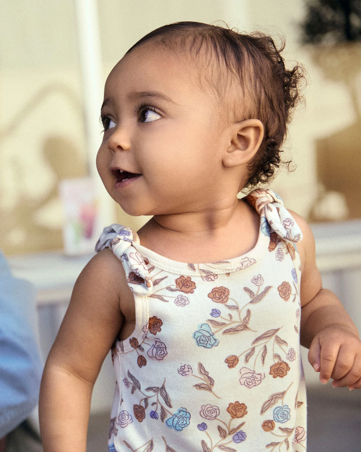 Baby Girl Floral Sleeveless Romper - Ivory - Image 2