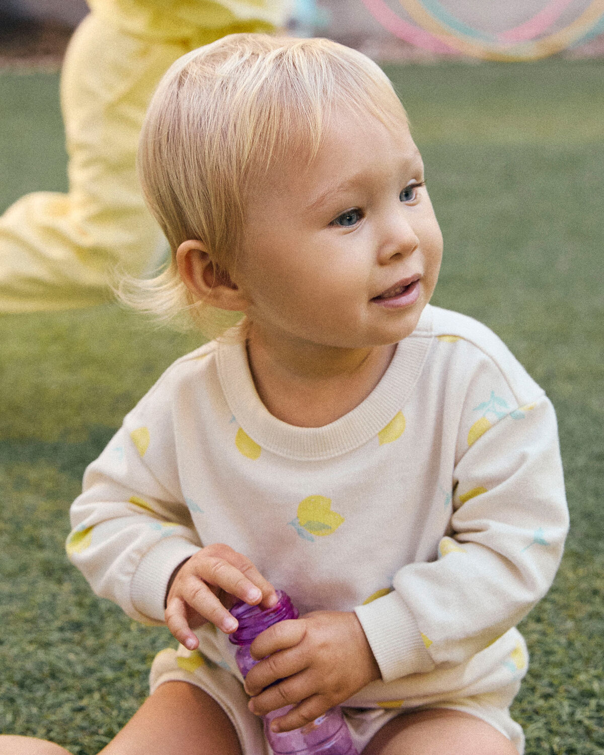 Baby Girl Lemon French Terry Pullover Sweatshirt - Ivory - Image 2