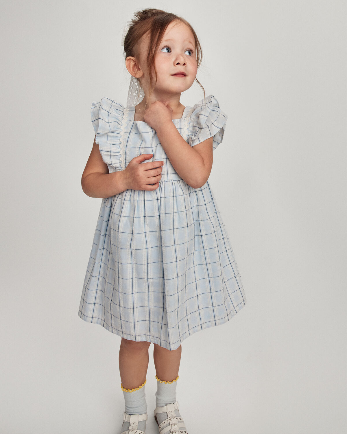 Toddler Girl Plaid Ruffle-Sleeve Dress - Blue/White - Image 2