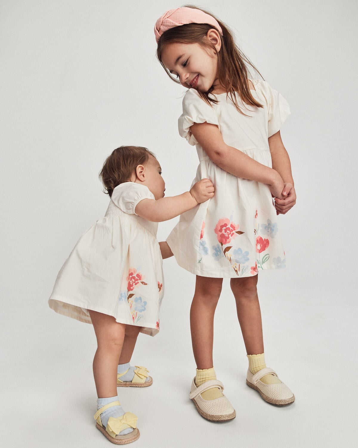 Baby Girl Puff Sleeve Floral Dress - Cream - Image 3