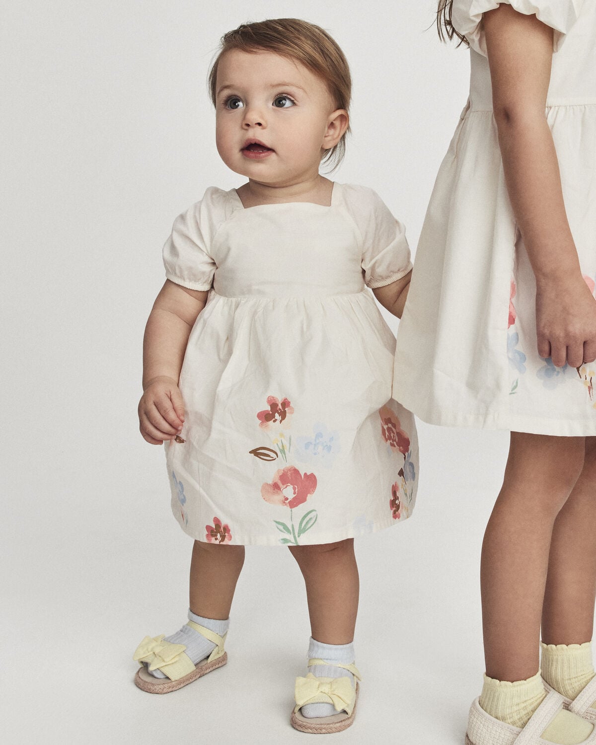 Baby Girl Puff Sleeve Floral Dress - Cream - Image 2