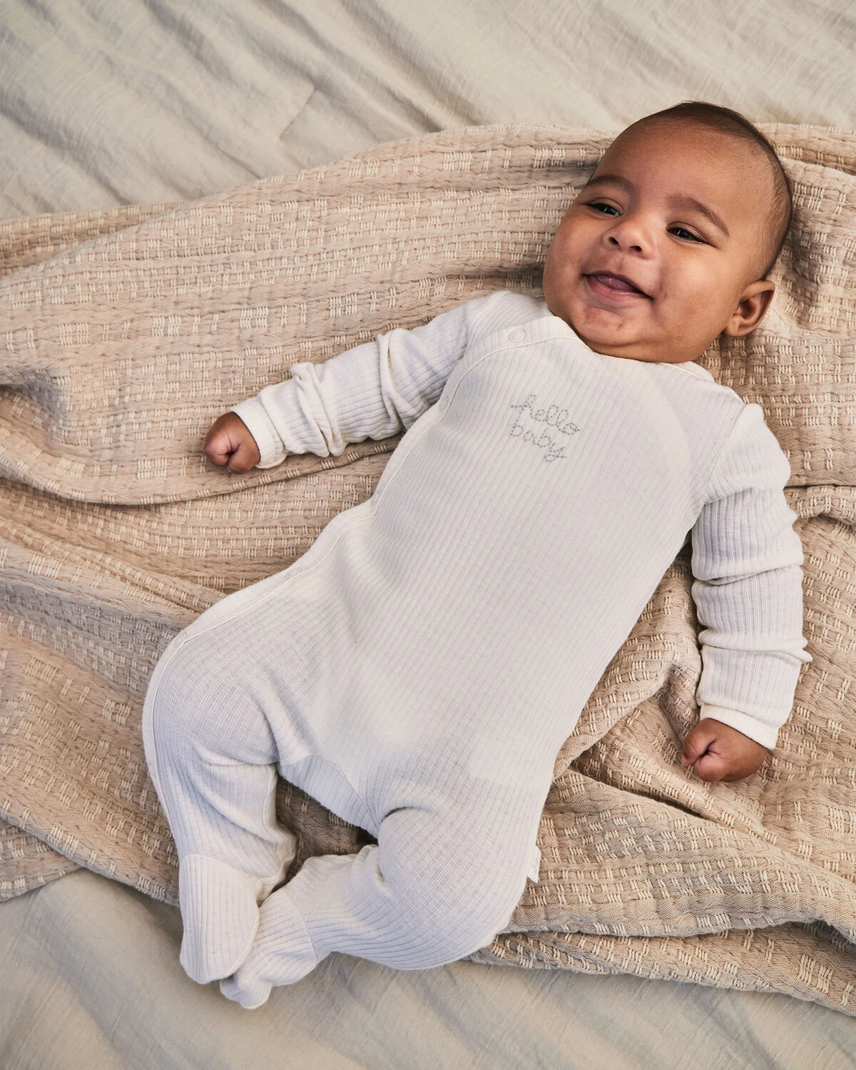 Baby Hello Baby' Cotton Sleep & Play Pajamas - Ivory - Image 2