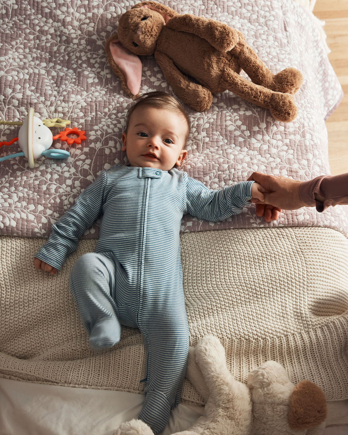 Baby 2-Pack Whale Striped 100% Cotton 2-Way Zip Sleep & Play Pajamas - Blue/Ivory - Image 3