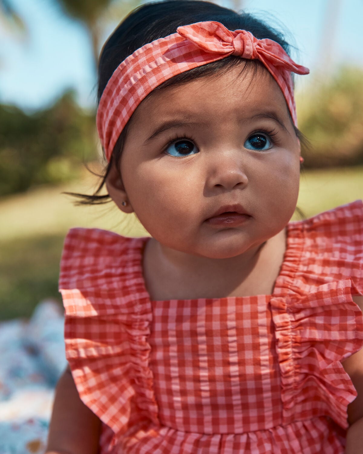 Baby Girl 3-Piece Gingham Top & Short Set - Coral - Image 3