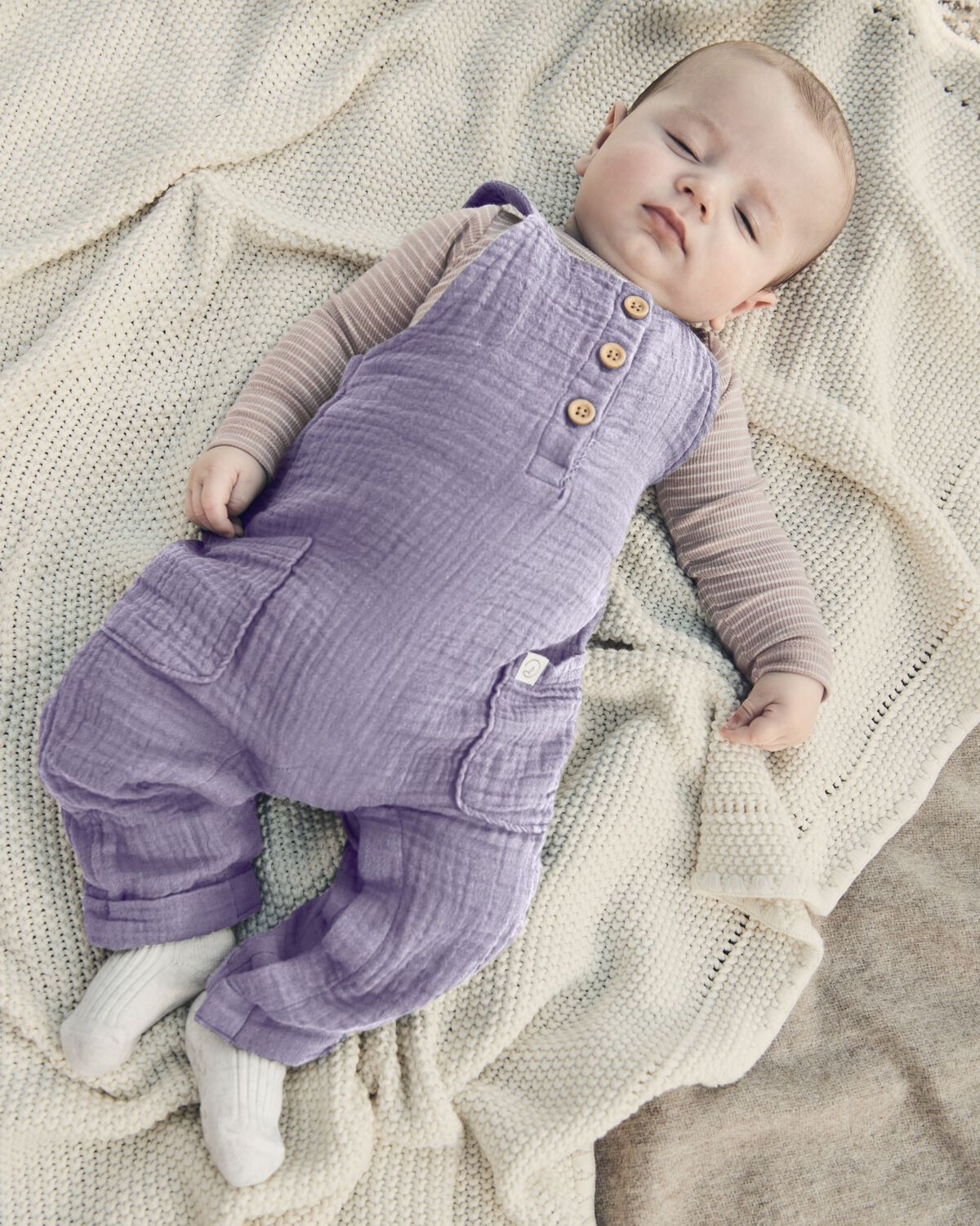 Baby Organic Cotton Gauze Overalls in Lilac - Image 5