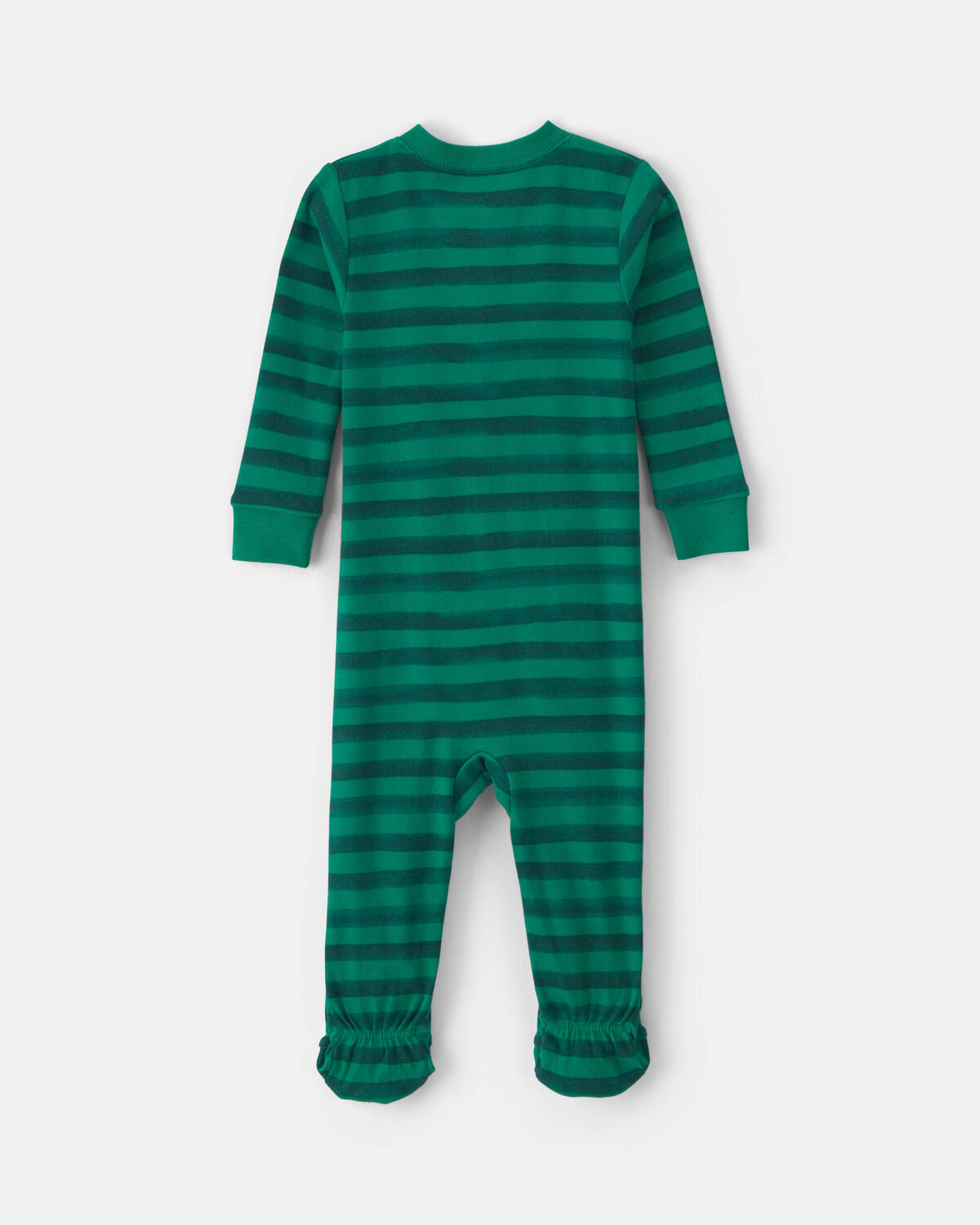 Toddler 1-Piece Striped Snowman 100% Cotton Snug Fit Footed Pajama - Green - Image 2