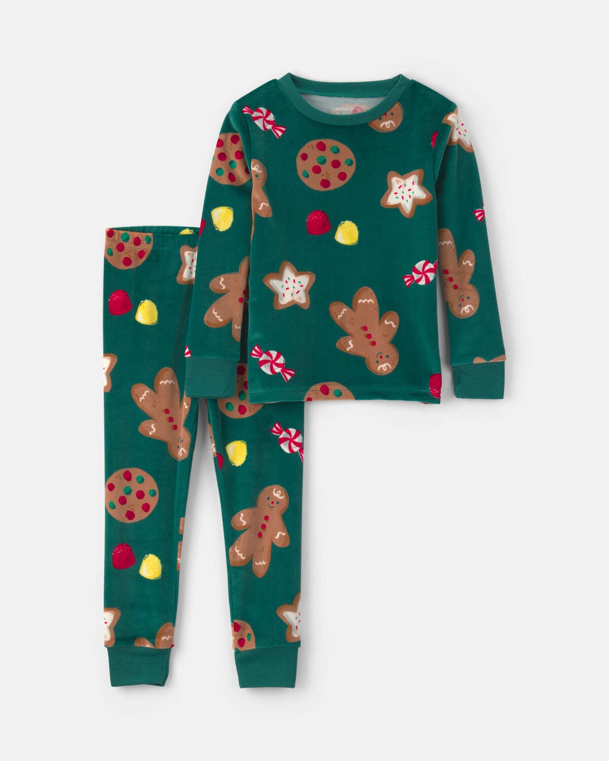 Toddler 2-Piece Christmas Gingerbread DreamPlush Snug Fit Pajama Set - Green