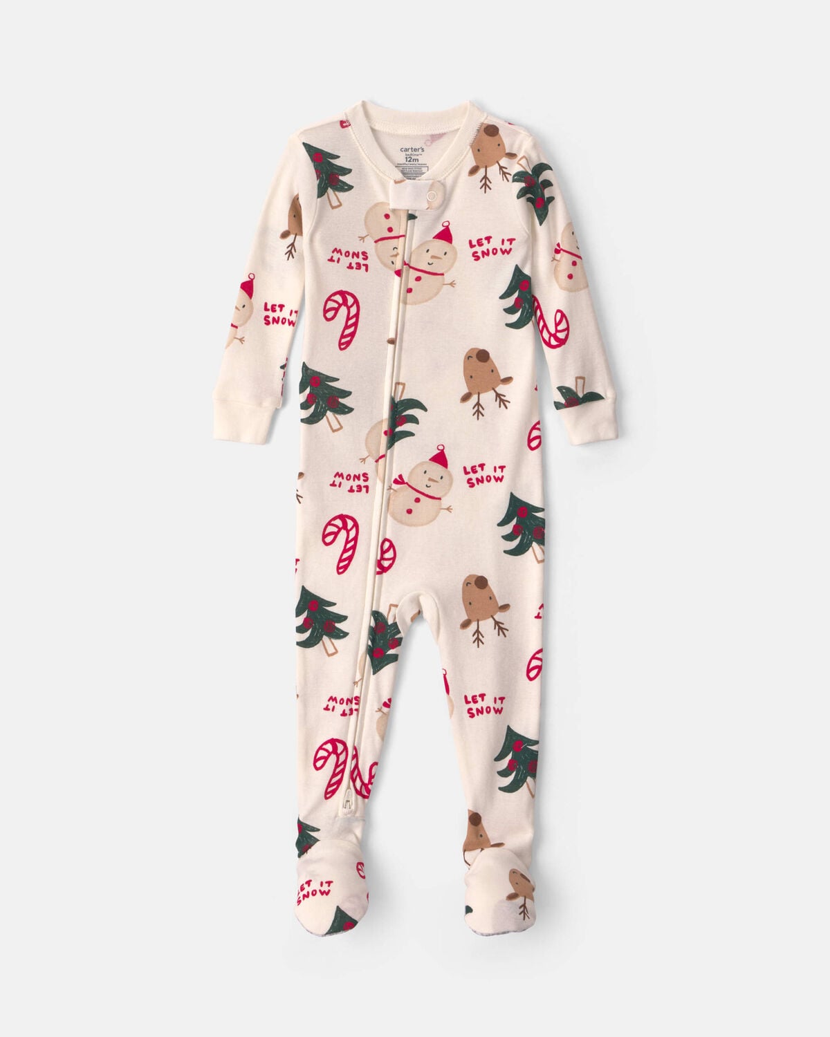 Toddler 1-Piece Christmas Icon 100% Cotton Snug Fit Footed Pajama - Cream