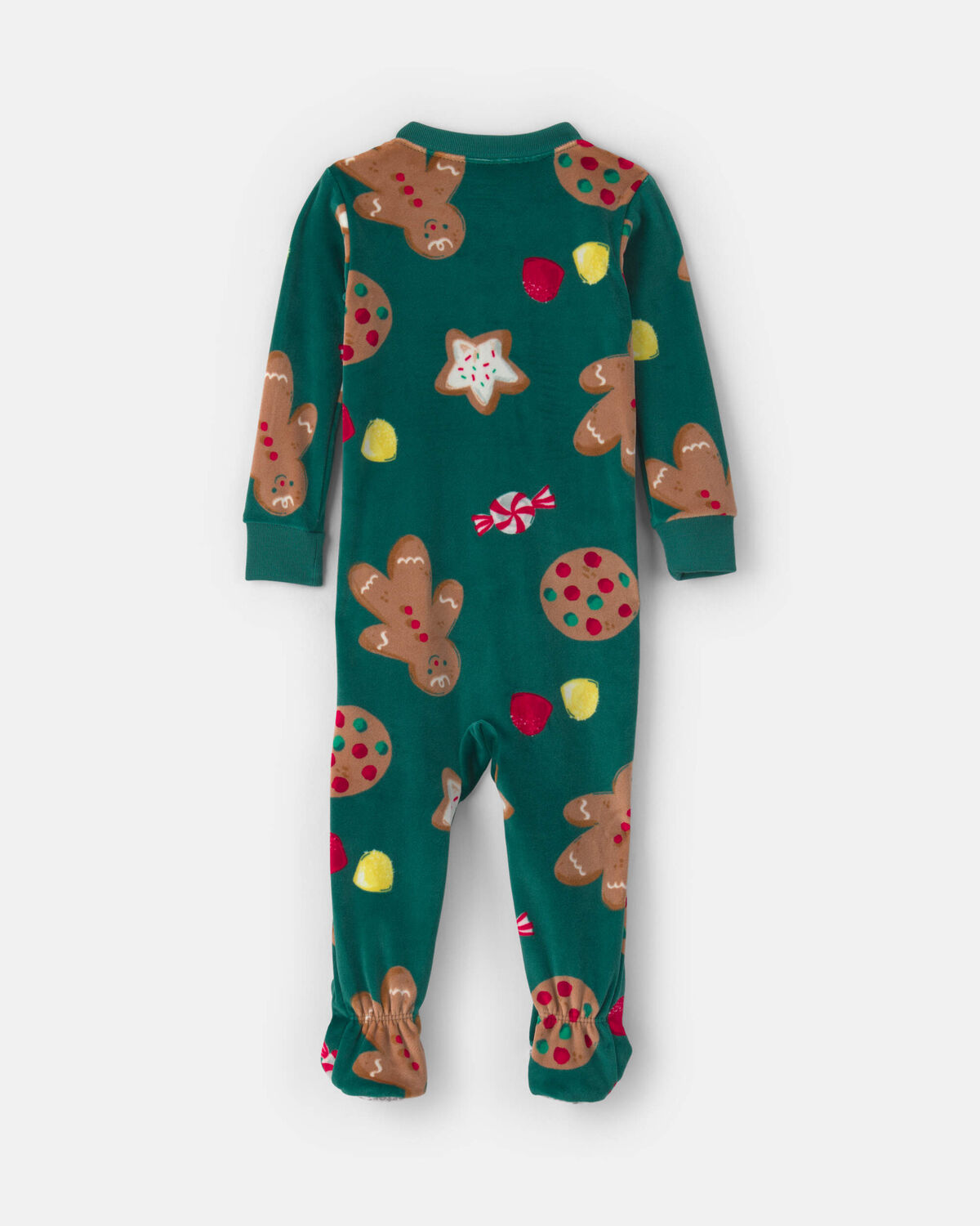 Toddler 1-Piece Christmas Gingerbread DreamPlush Snug Fit Footed Pajama - Green - Image 2