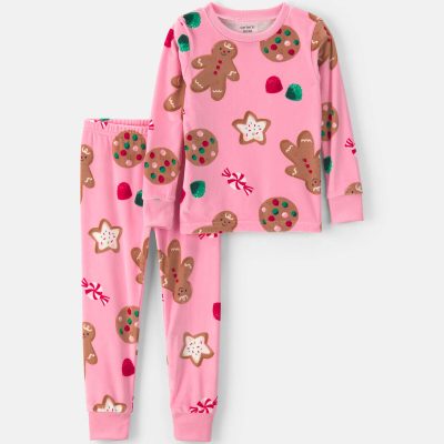 Toddler Girl 2-Piece Christmas Gingerbread DreamPlush Snug Fit Pajama Set - Pink