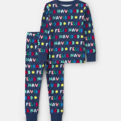 Toddler 2-Piece 'Feliz Navidad' Christmas 100% Cotton Snug Fit Pajama Set - Navy Blue
