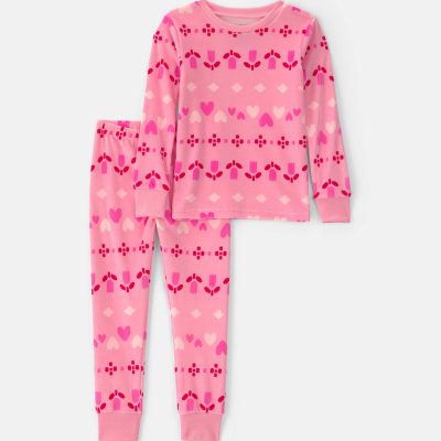 Toddler Girl 2-Piece Fair Isle DreamPlush Snug Fit Pajama Set - Pink