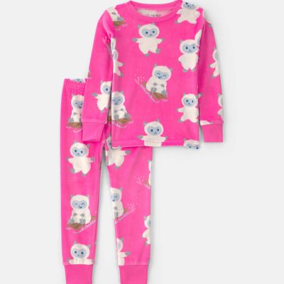 Toddler Girl 2-Piece Dream Plush Yeti Snug Fit Pajama Set - Pink