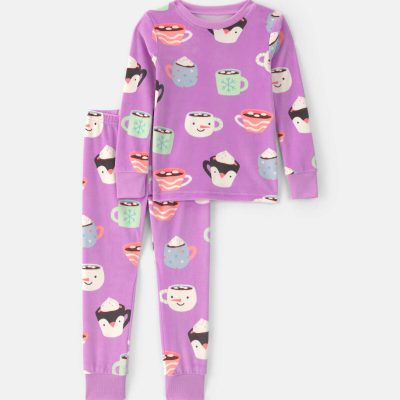 Toddler Girl 2-Piece Hot Cocoa DreamPlush Snug Fit Pajama Set - Purple