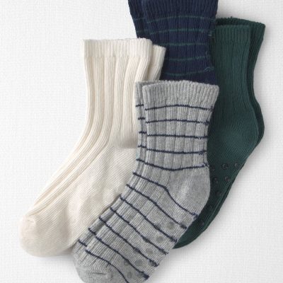 Toddler 4-Pack No-Slip Ankle Socks Made with Organic Cotton