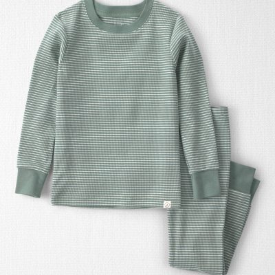 Toddler 2-Piece Organic Cotton Ribbed Pajamas in Stripes