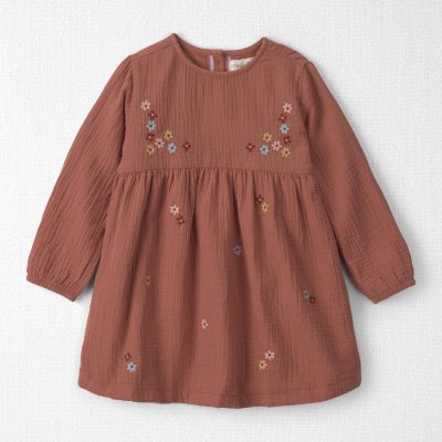 Toddler Girl Organic Cotton Embroidered Gauze Dress
