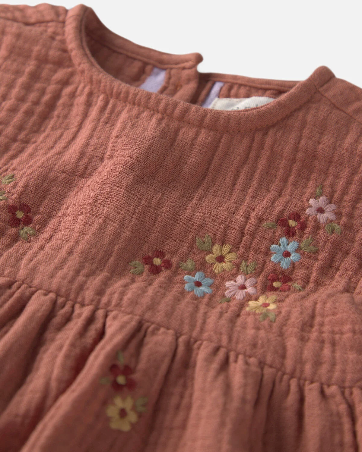 Toddler Girl Organic Cotton Embroidered Gauze Dress - Image 3